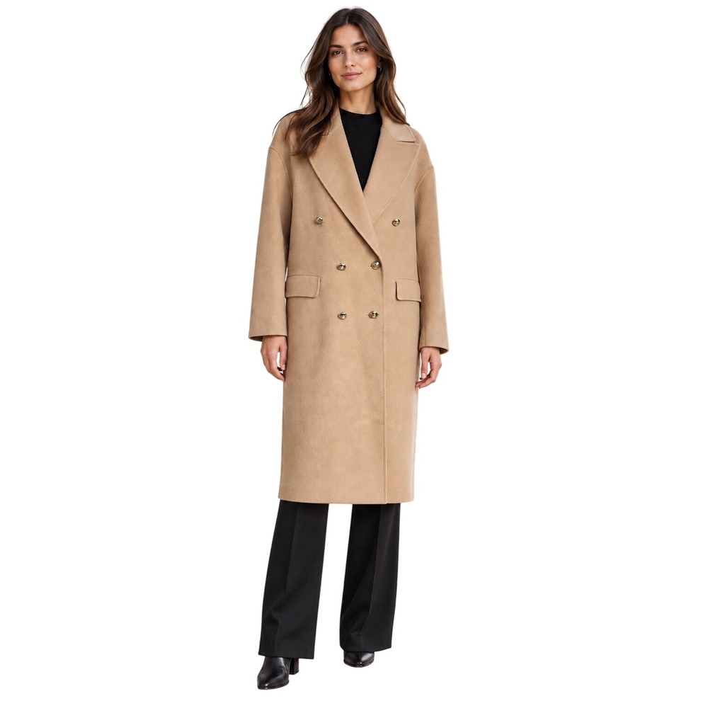 ZARA LONG DOUBLE-BREASTED WOOL GOLD BUTTON COAT CAMEL BROWN 7522/255 Small